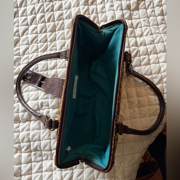 Vintage 90s Tapestry Shoulder Bag with Croc-Effect Trim in Brown - Picture 7 of 13